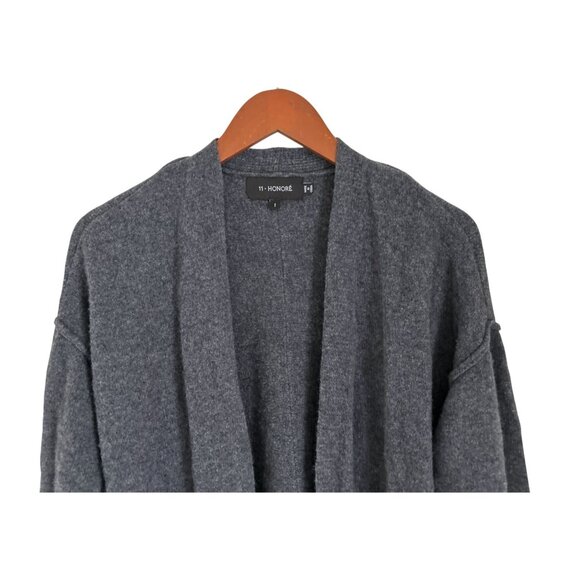 11 Honoré Womens Charcoal Gray Wool & Cashmere Open Front Long Cardigan Sweater - Picture 3 of 8